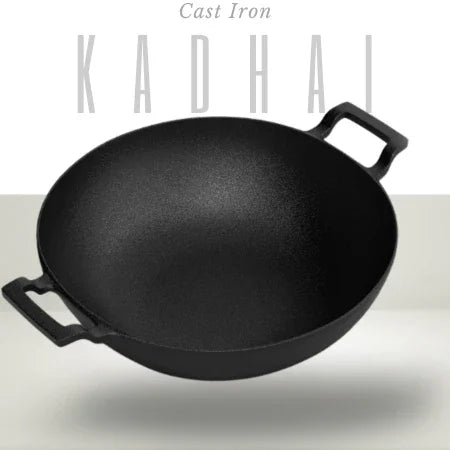 Pre-Seasoned Cast Iron Kadai with Flat Handles