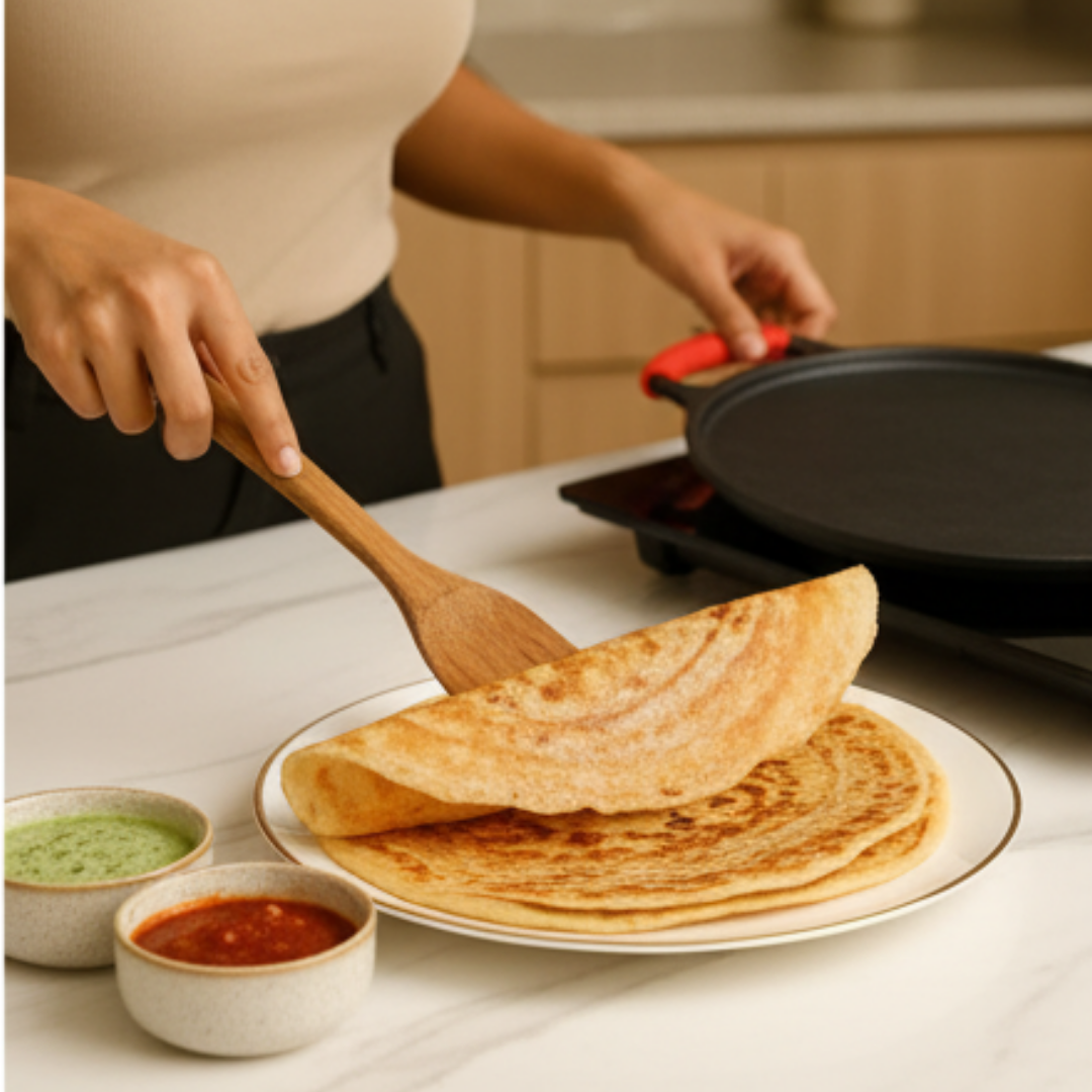 Pre-Seasoned Cast Iron Dosa Tawa + 2 Silicon Grip