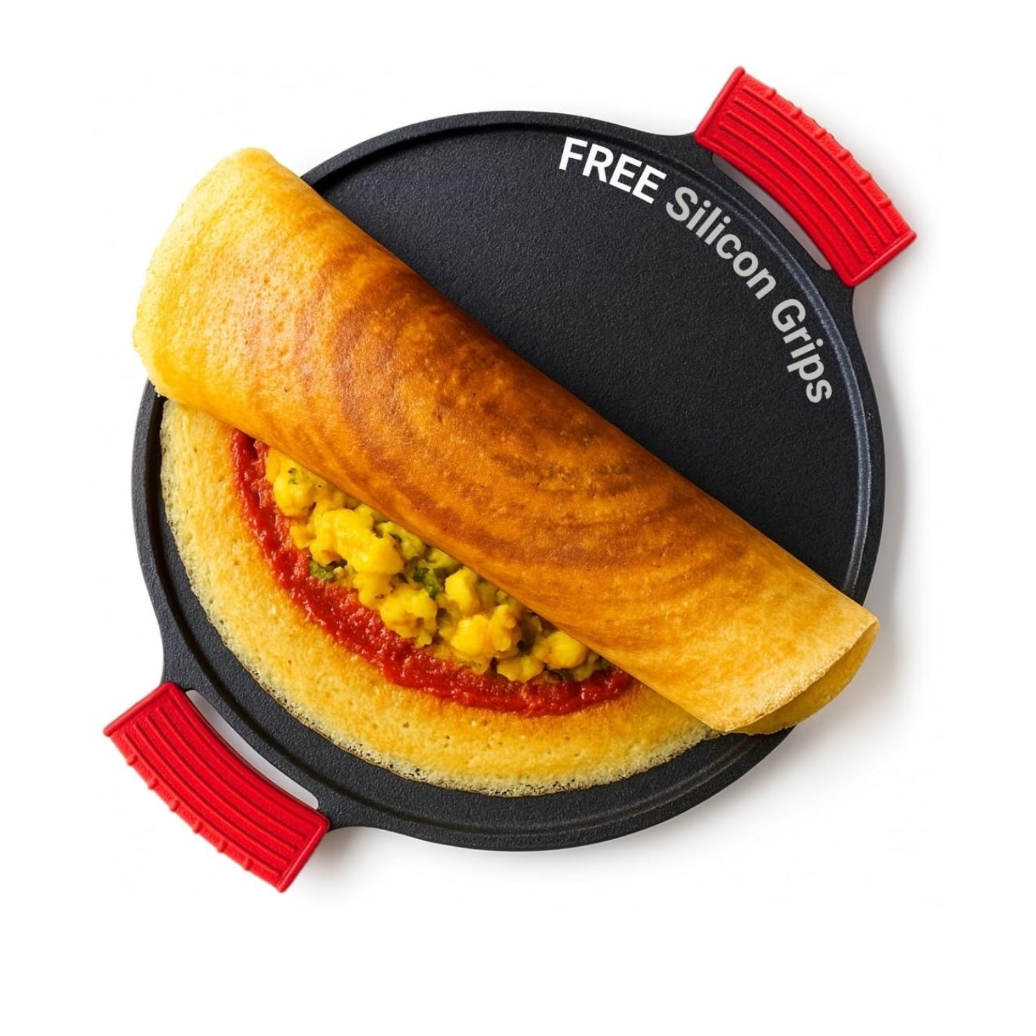 Pre-Seasoned Cast Iron Dosa Tawa + 2 Silicon Grip