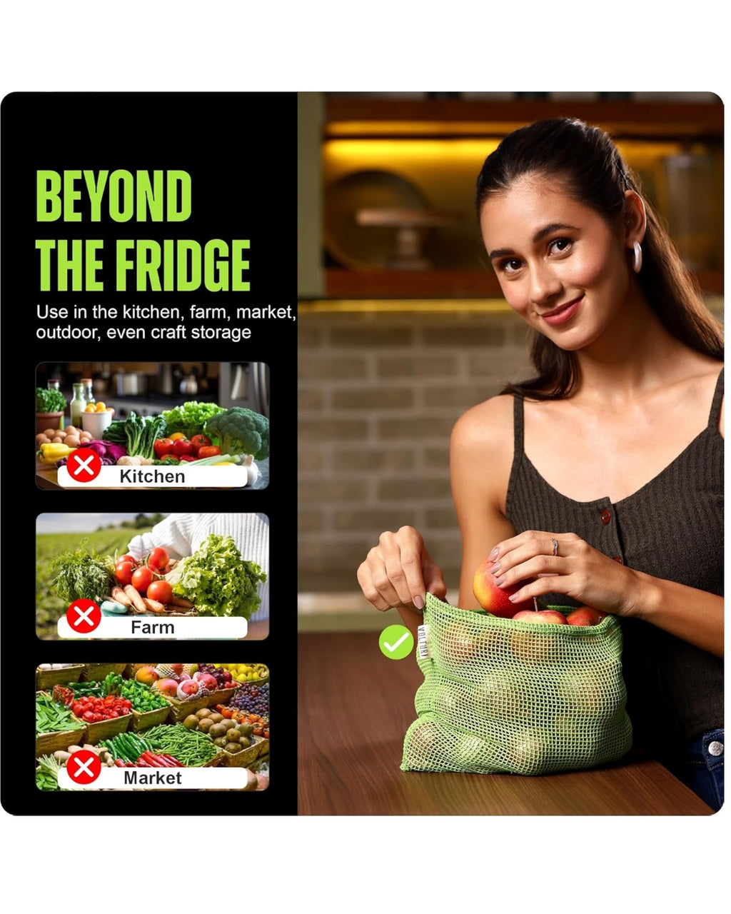 Cotton Vegetable Bags for Fridge Storage (Pack of 6)