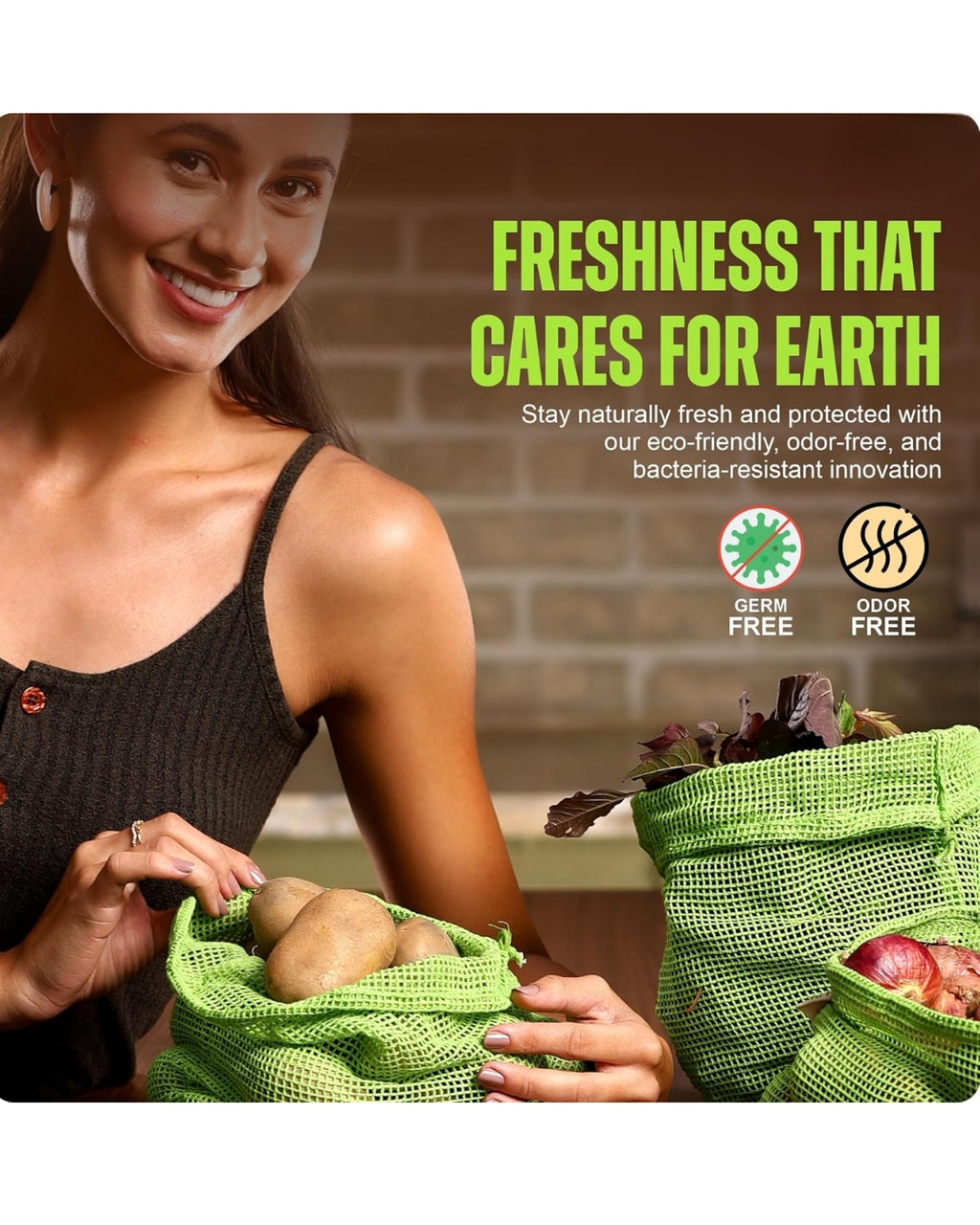 Cotton Vegetable Bags for Fridge Storage (Pack of 6)