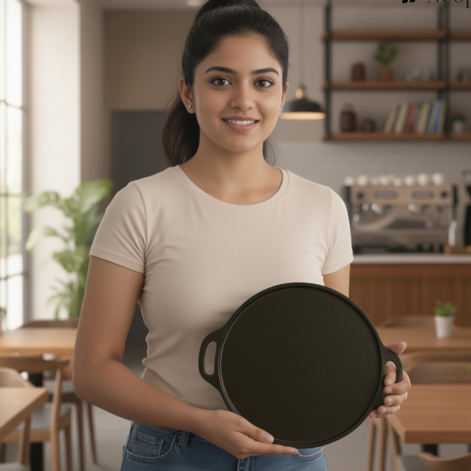 Pre-Seasoned Cast Iron Dosa Tawa + 2 Silicon Grip