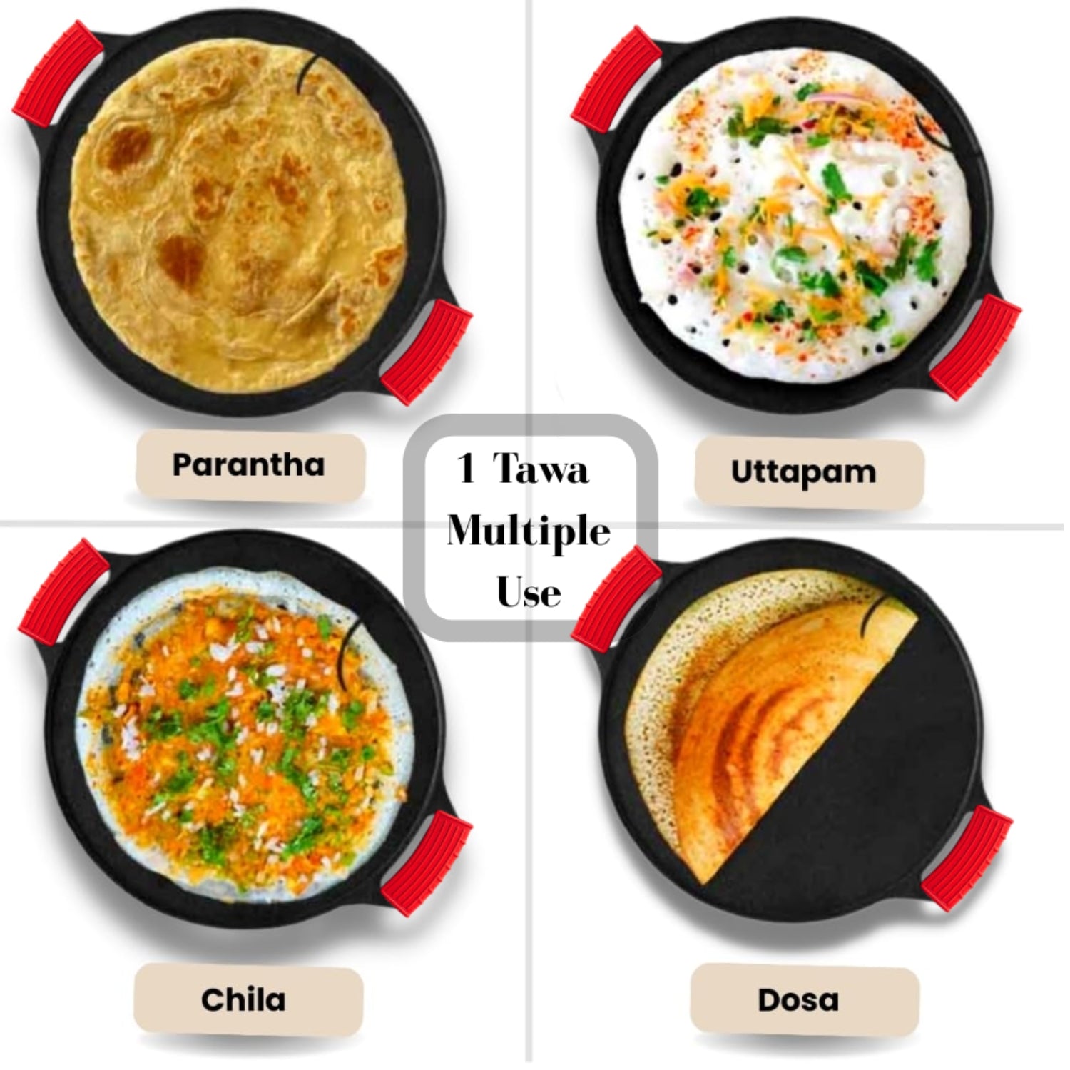 Pre-Seasoned Cast Iron Dosa Tawa + 2 Silicon Grip