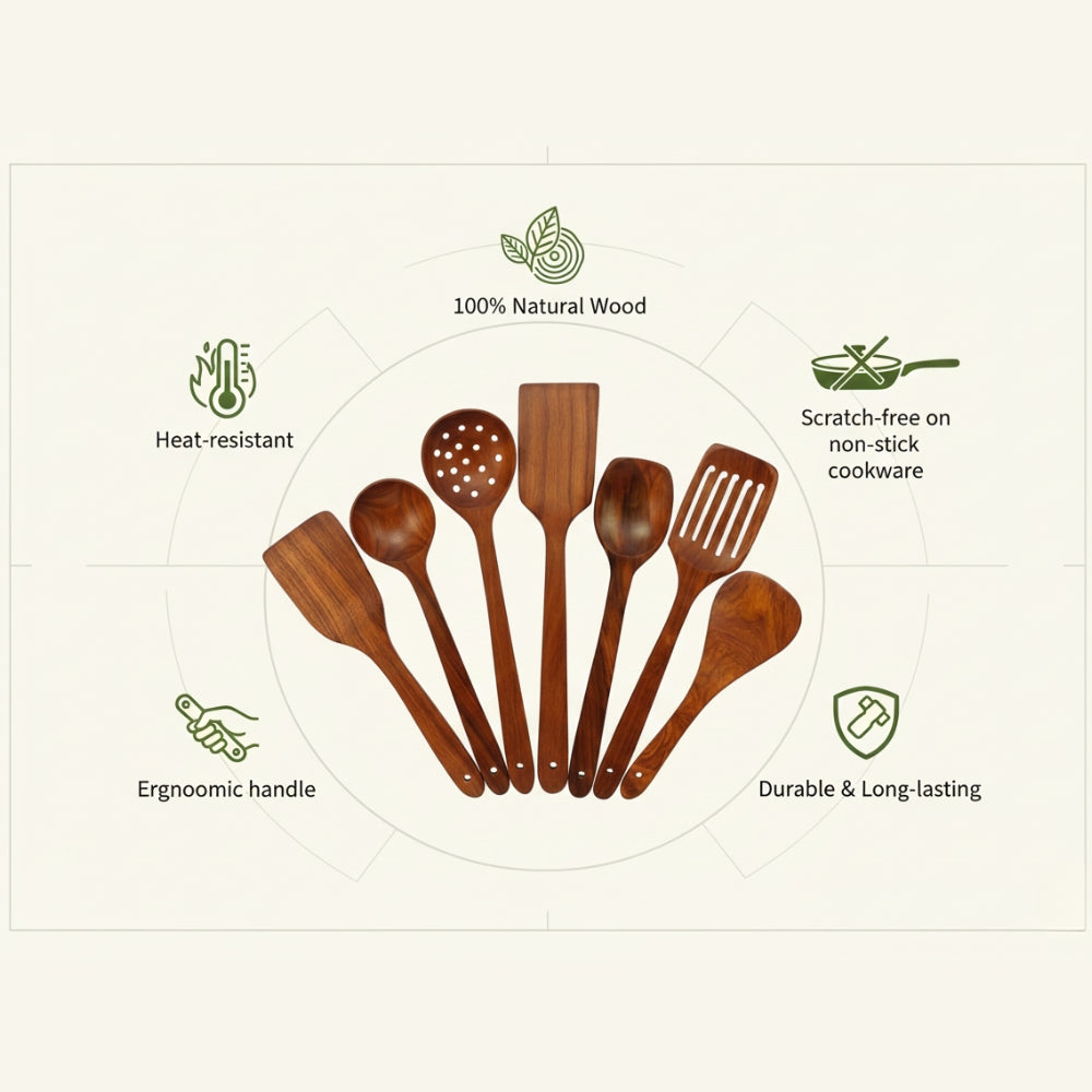 Premium Wooden Spatula 7 Piece Set