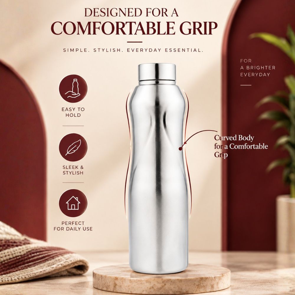 Neopot Stainless Steel Single Wall Water Bottle | Matte Finish | Silver | 1000 ml Capacity