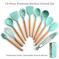 12-Piece Silicone Kitchen Utensils Set with Wooden Handle