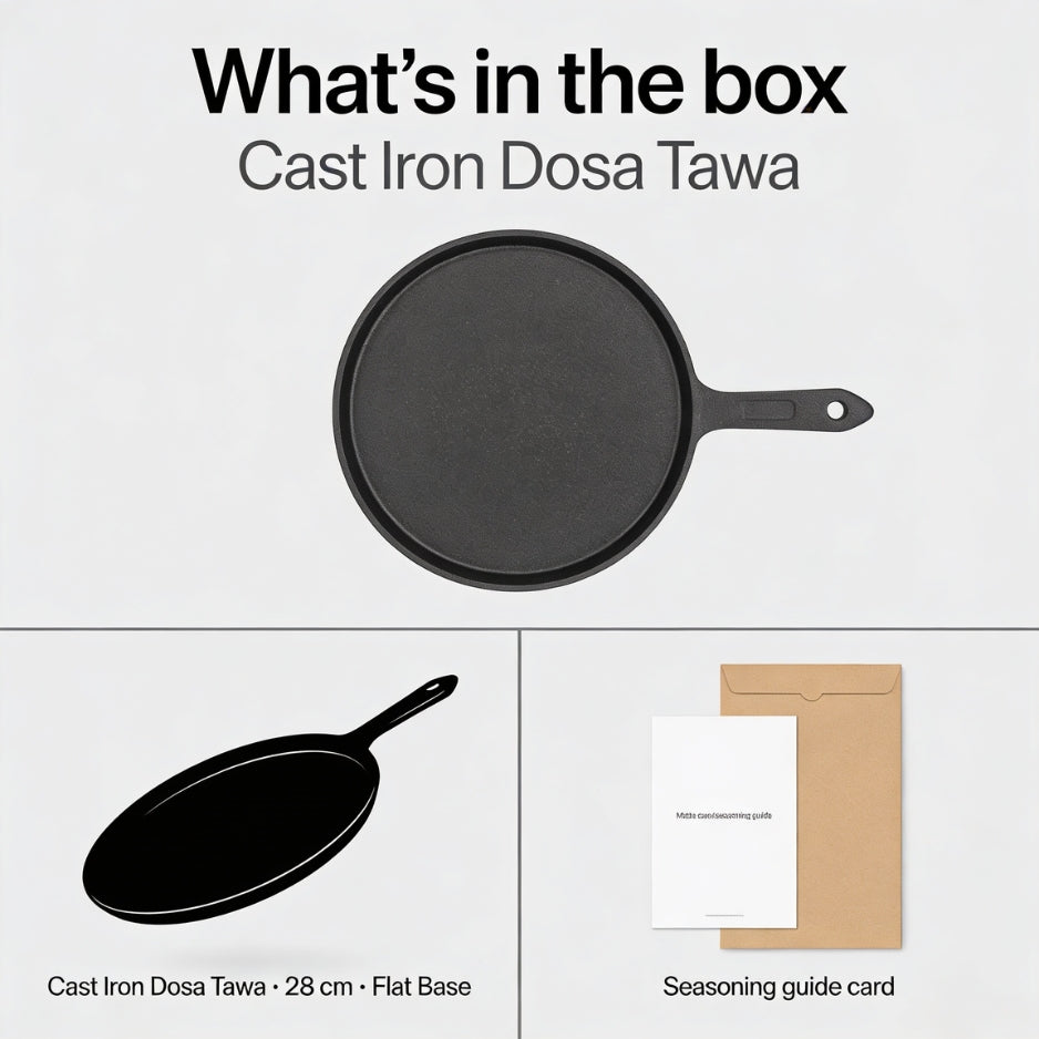Pre-Seasoned Cast Iron Roti/Chapati/Dosa Tawa Pan ,  26cm, Black