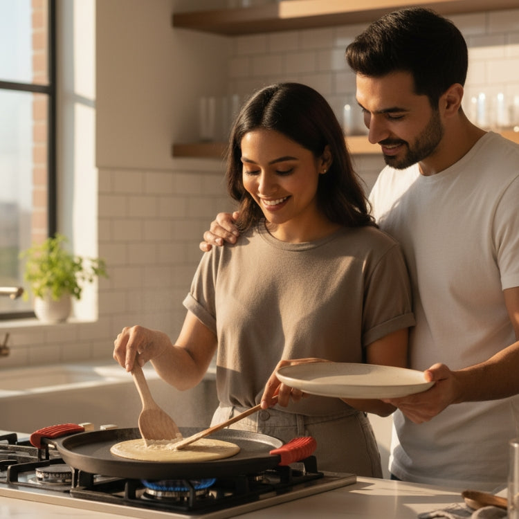 Pre-Seasoned Cast Iron Dosa Tawa + 2 Silicon Grip