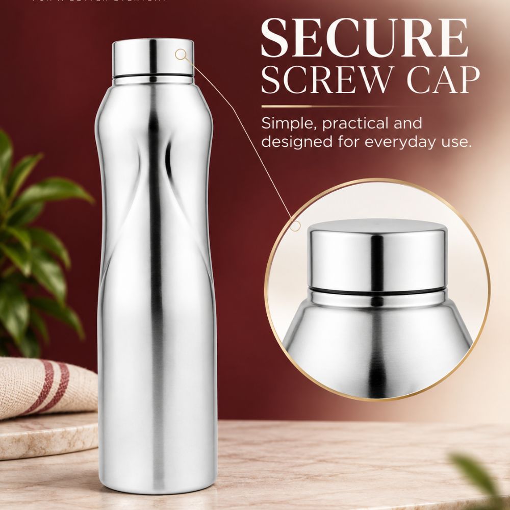 Neopot Stainless Steel Single Wall Water Bottle | Matte Finish | Silver | 1000 ml Capacity
