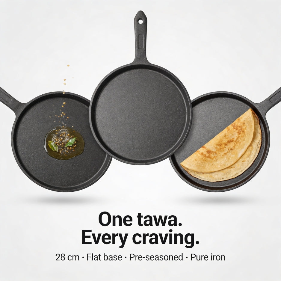 Pre-Seasoned Cast Iron Roti/Chapati/Dosa Tawa Pan ,  26cm, Black