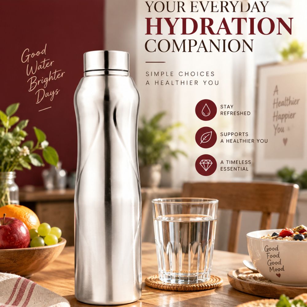 Neopot Stainless Steel Single Wall Water Bottle | Matte Finish | Silver | 1000 ml Capacity