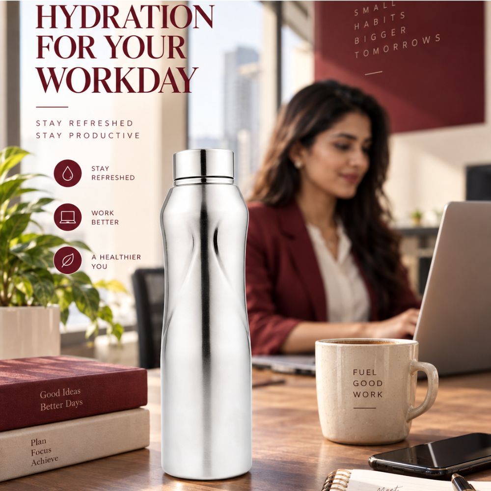 Neopot Stainless Steel Single Wall Water Bottle | Matte Finish | Silver | 1000 ml Capacity