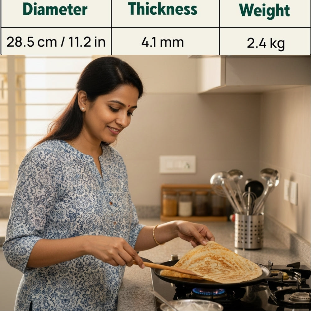 Pre-Seasoned Cast Iron Tawa for Dosa/Chapathi | 28.5cm/11.2 inch, 2.4kg
