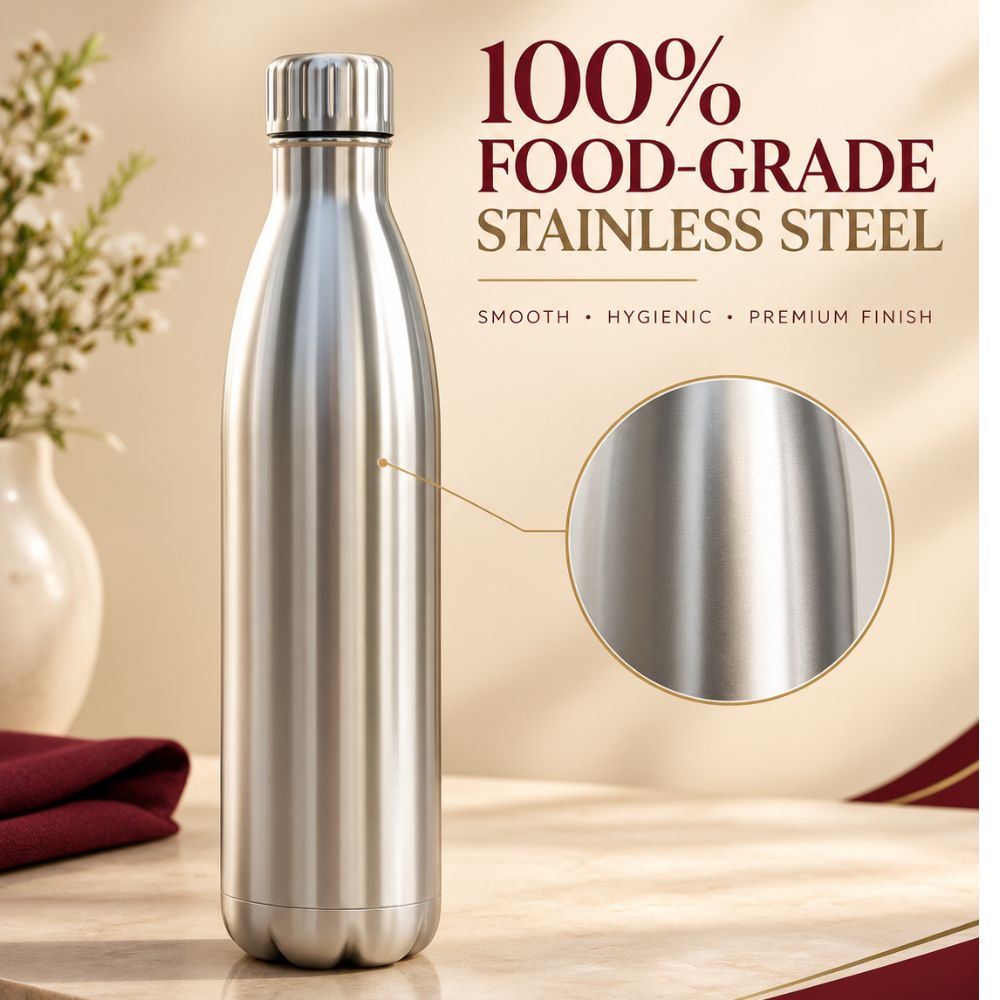 Stainless Steel Double Wall Water Bottle | Insulated, Leak-Proof & Durable Bottle for Hot & Cold Beverages | 1000 ml | Silver