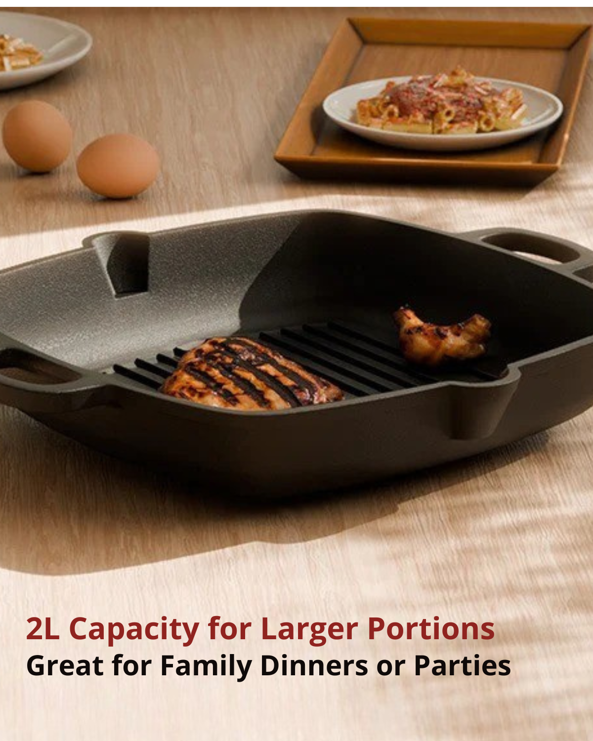 Cast Iron Grill Pan with Wooden Spatula | 2L, 3kg
