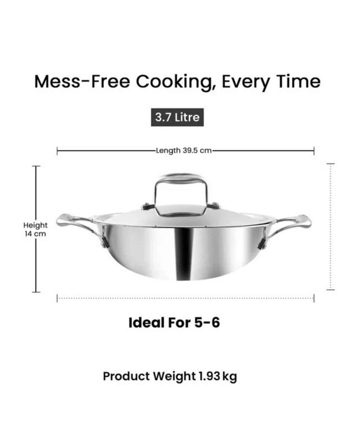 Triply Stainless Steel Kadai with Stainless Steel Lid 3.2 litres