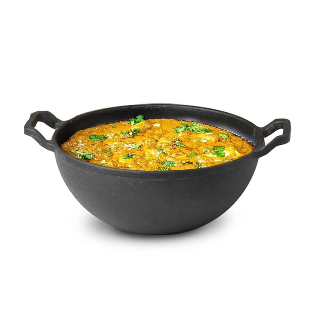 Pre-Seasoned Cast Iron Kadai with Flat Handles