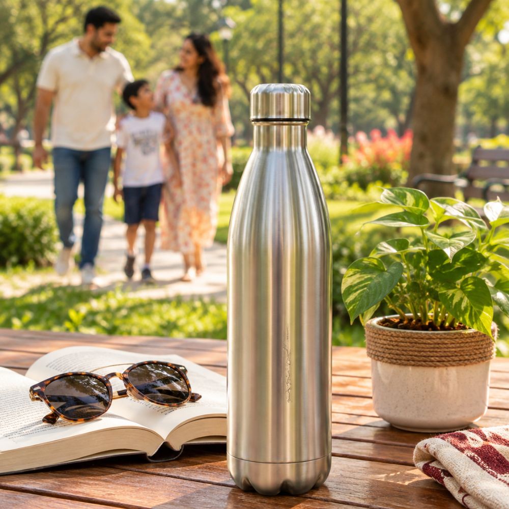 Stainless Steel Double Wall Water Bottle | Insulated, Leak-Proof & Durable Bottle for Hot & Cold Beverages | 1000 ml | Silver