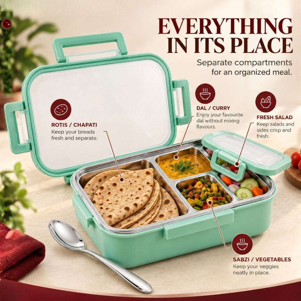 Neopot Stainless Steel Lunch Box Set | Leak-Proof & Durable Tiffin Box | 800 ml + 250 ml
