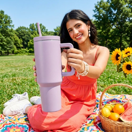 Neopot Pink Tumbler 1200ML Steel Straw with Straw Cap and Cleaner Unisex