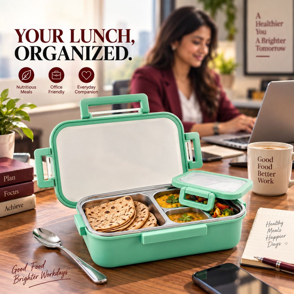 Neopot Stainless Steel Lunch Box Set | Leak-Proof & Durable Tiffin Box | 800 ml + 250 ml