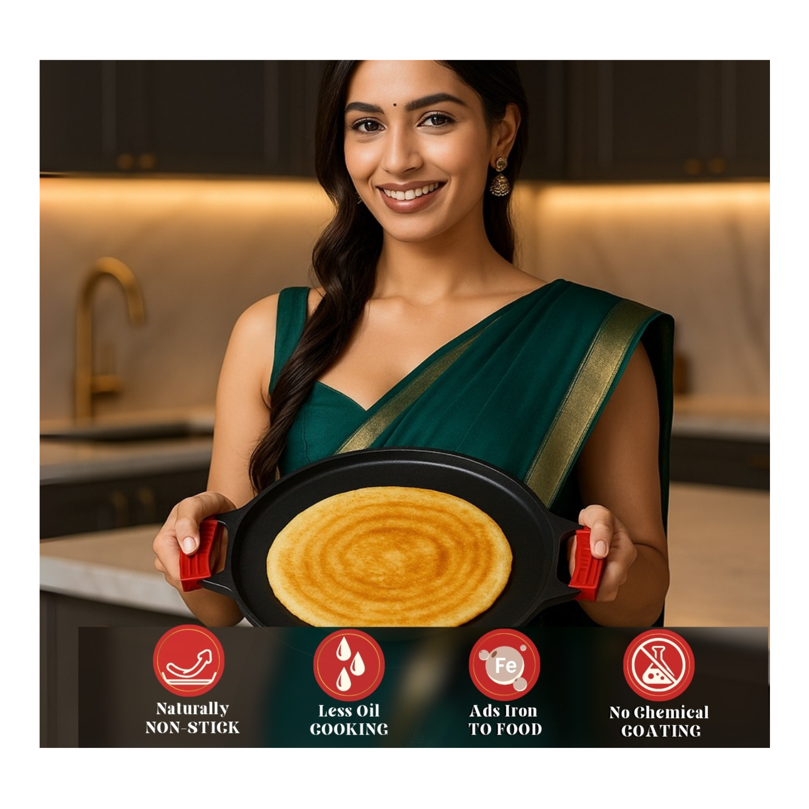 Pre-Seasoned Cast Iron Tawa for Dosa/Chapathi