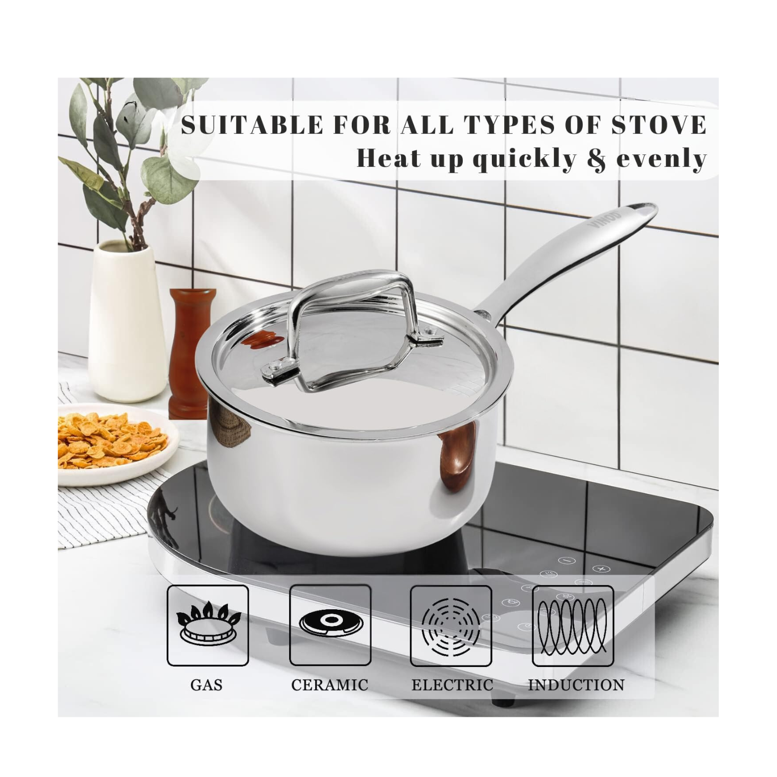 Triply Stainless Steel Saucepan with Lid.