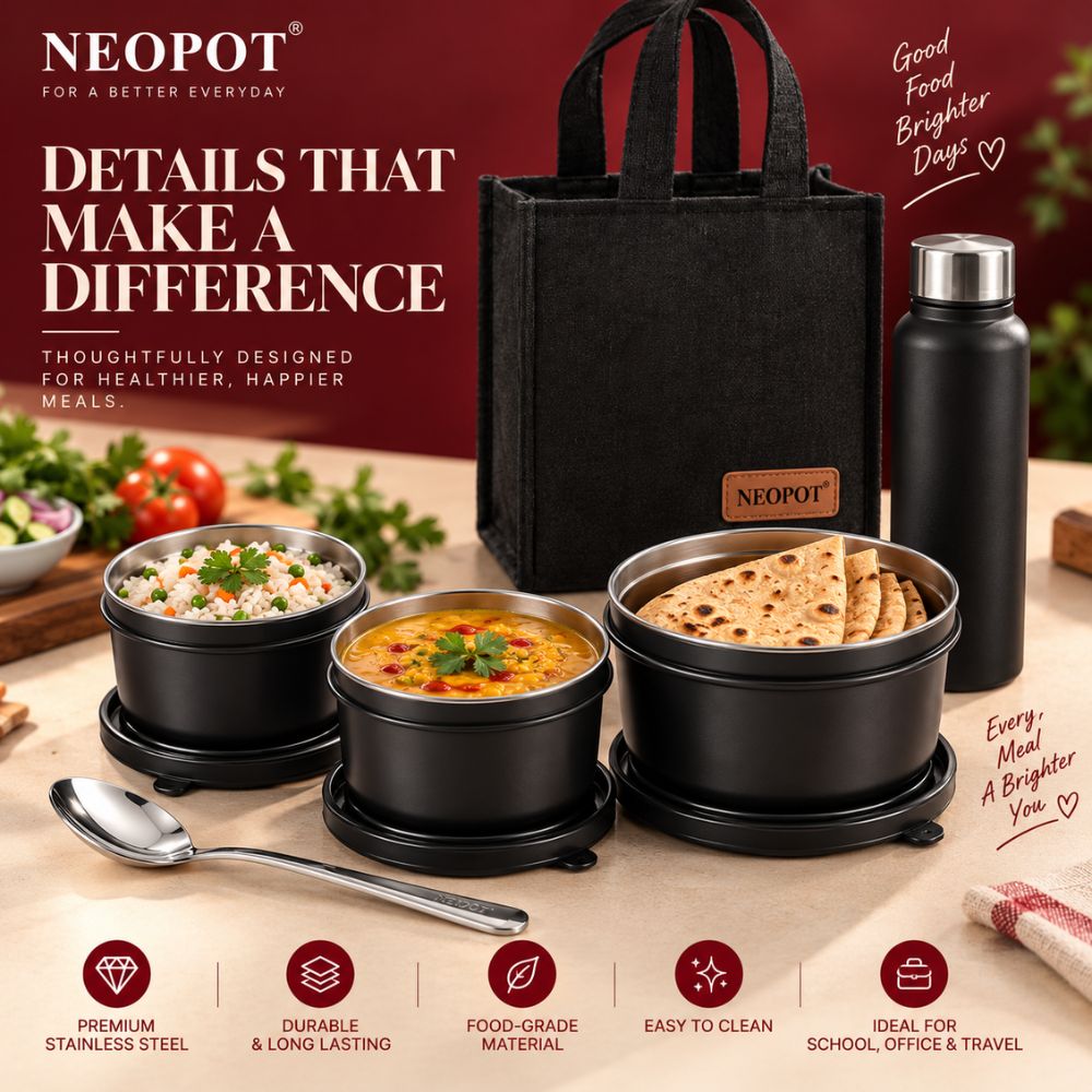 Stainless Steel Lunch Box with 2 Containers | Compact & Leak-Resistant Tiffin Box | 350 ml Each