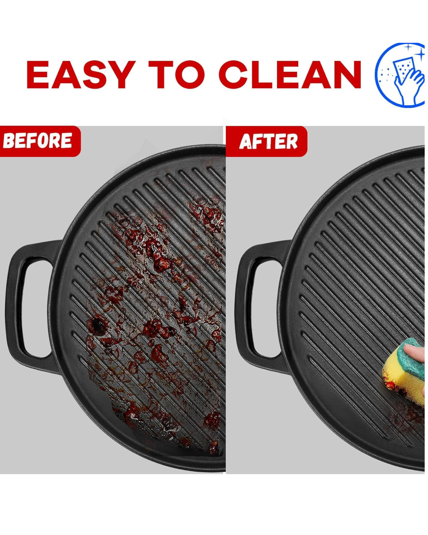 Cast Iron 2-in-1 Pre-Seasoned Tawa & Free Wooden Spatula
