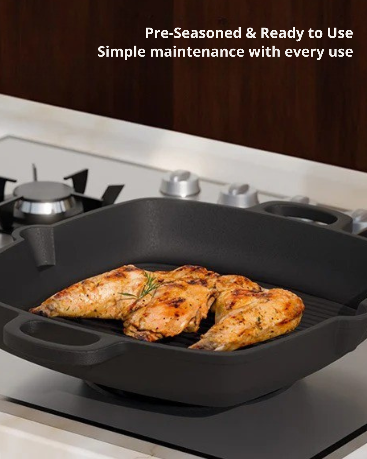 Cast Iron Grill Pan with Wooden Spatula | 2L, 3kg