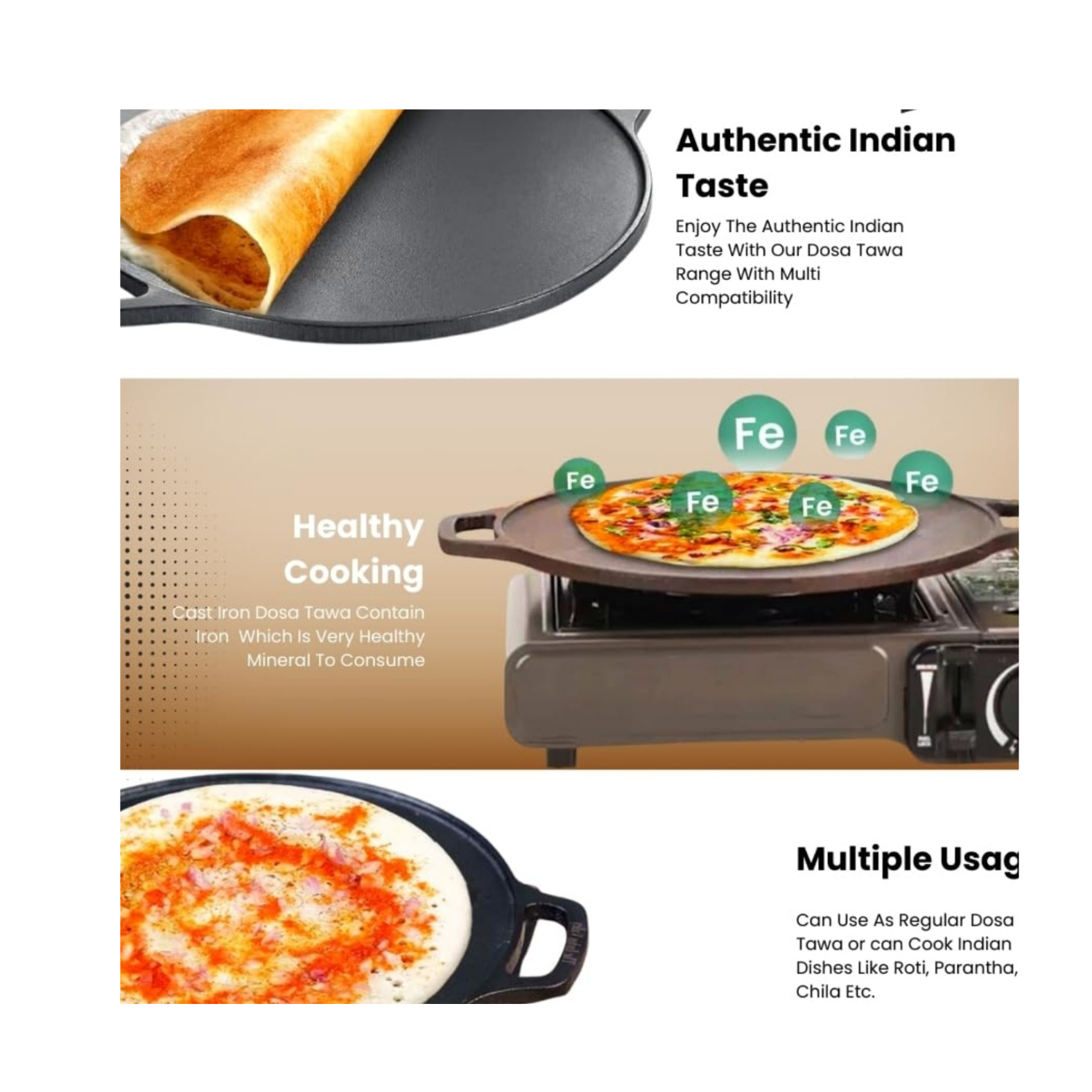 Pre-Seasoned Cast Iron Tawa for Dosa/Chapathi