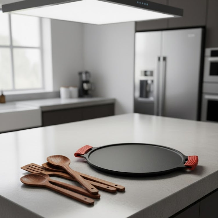 Pre-Seasoned Cast Iron Dosa Tawa + 2 Silicon Grip