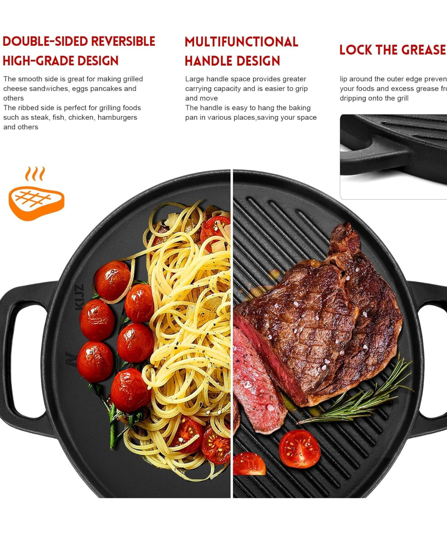 Cast Iron 2-in-1 Pre-Seasoned Tawa & Free Wooden Spatula