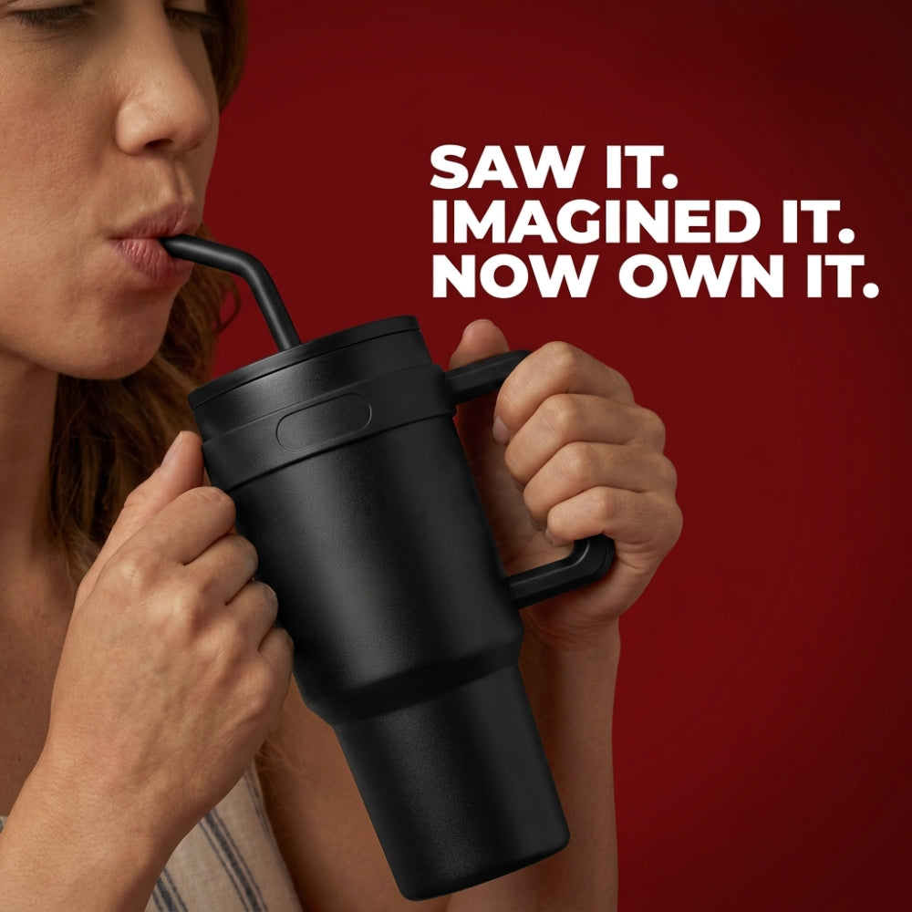 Tumbler 1200ML Steel Straw with Straw Cap and Cleaner Unisex (BLACK)