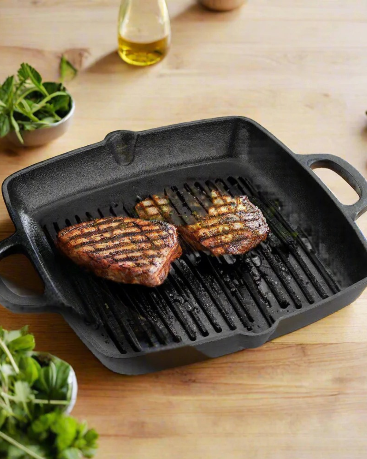 Cast Iron Grill Pan with Wooden Spatula | 2L, 3kg