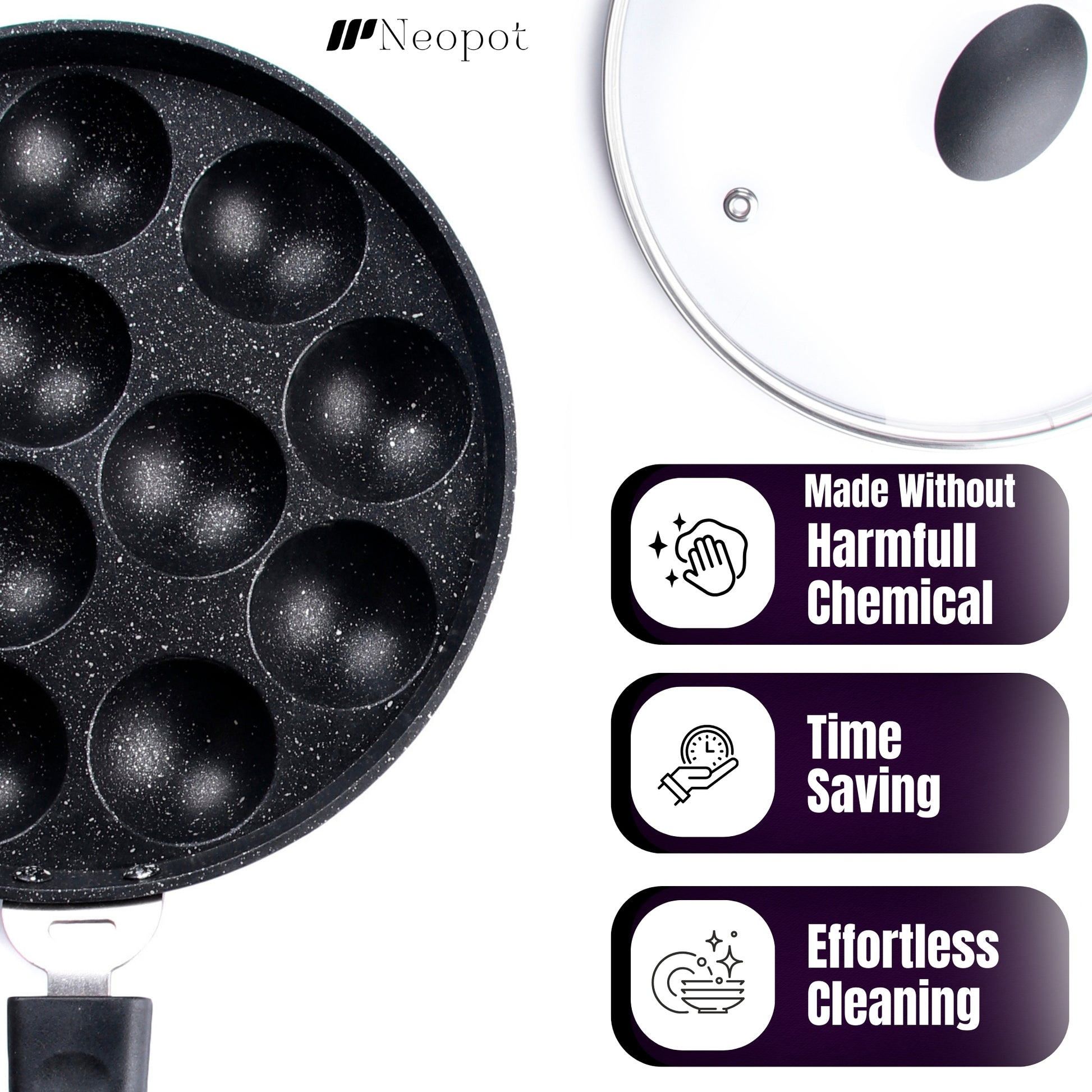 Appe | Litti | Paniyarams Pan with Glass Lid
