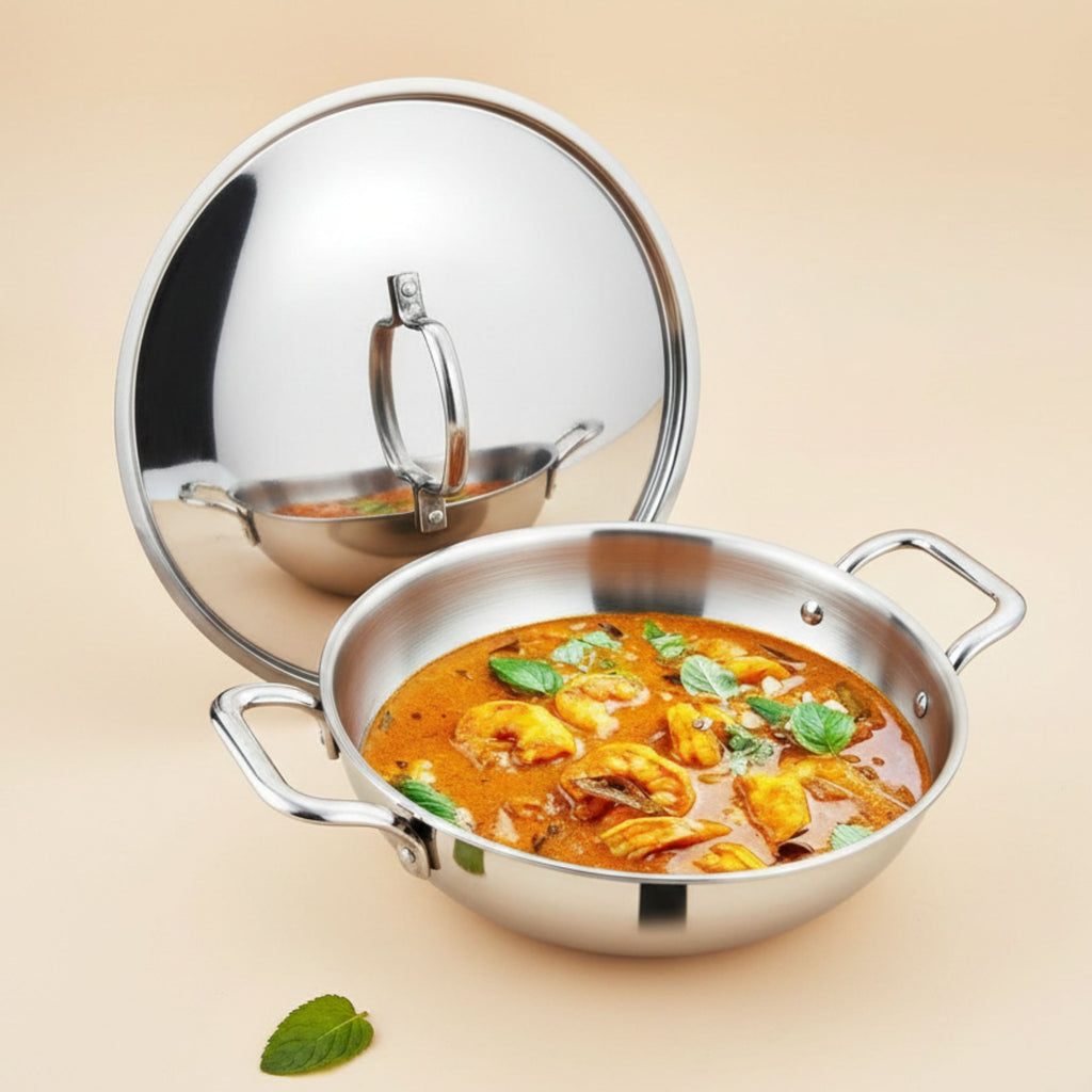 Triply Stainless Steel Kadai with Stainless Steel Lid 3.2 litres