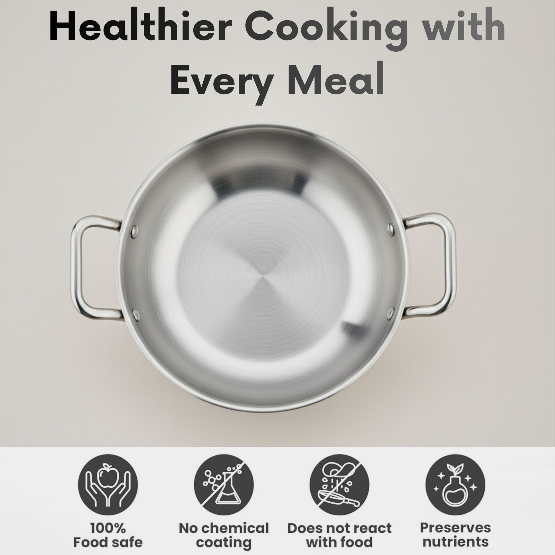 Triply Stainless Steel Kadai with Stainless Steel Lid 3.2 litres