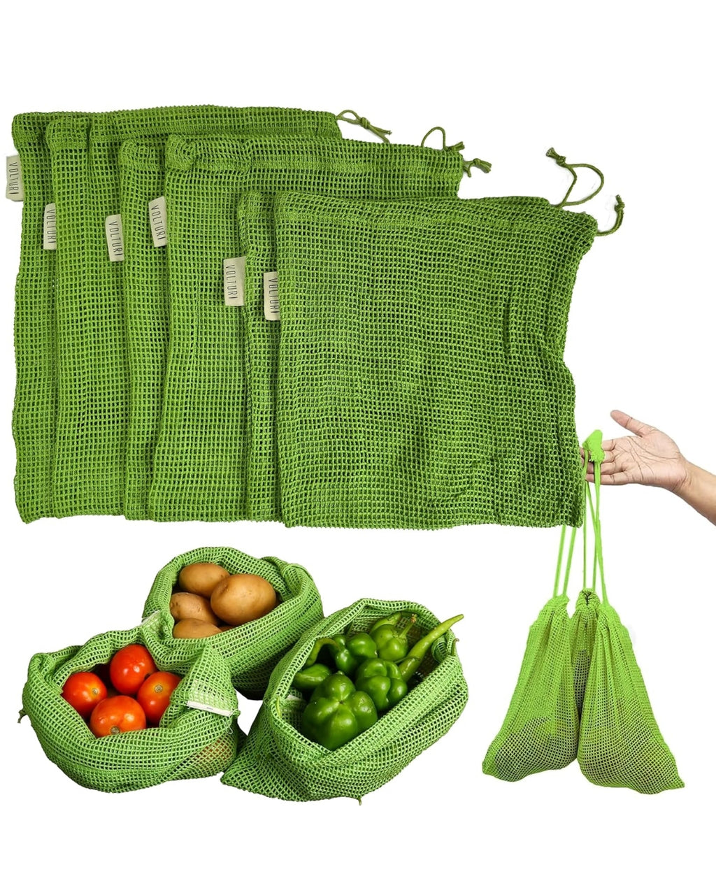 Cotton Vegetable Bags for Fridge Storage (Pack of 6)