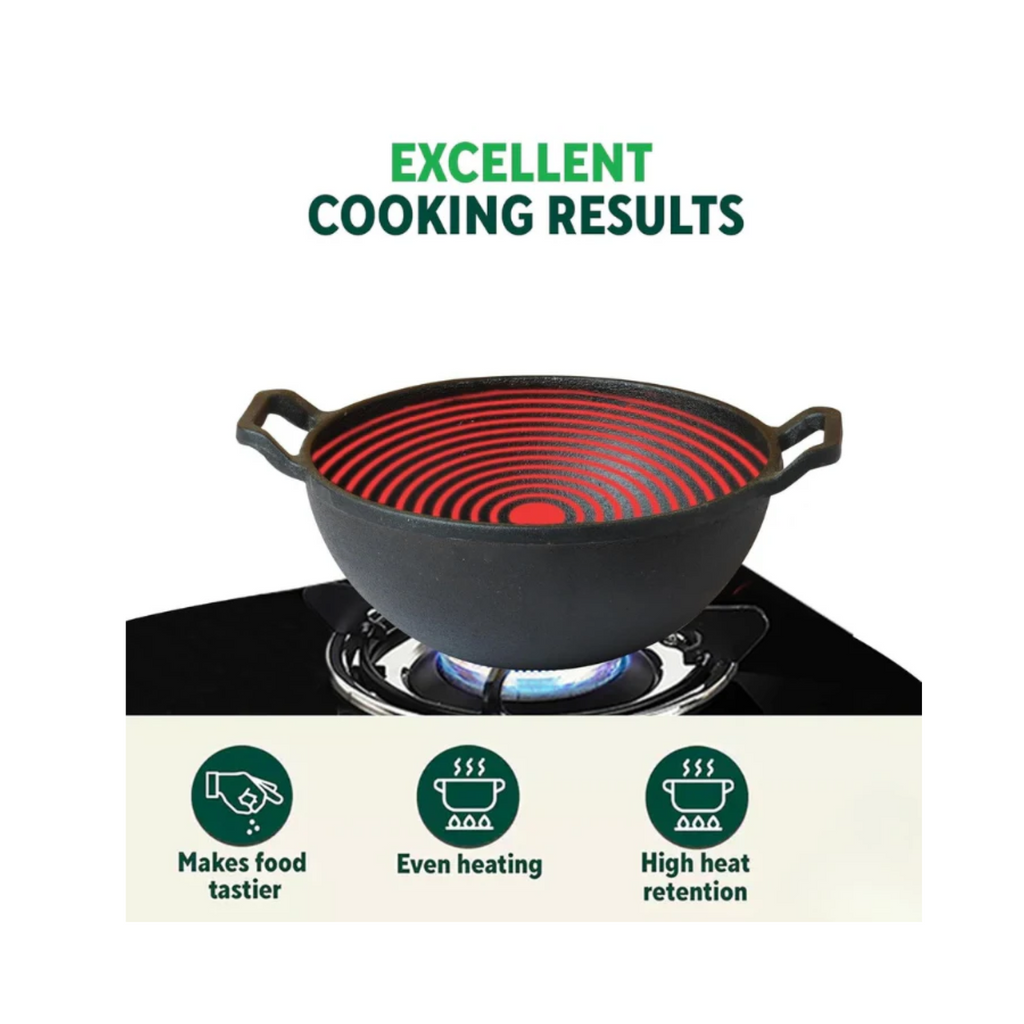 Pre-Seasoned Cast Iron Kadai with Flat Handles