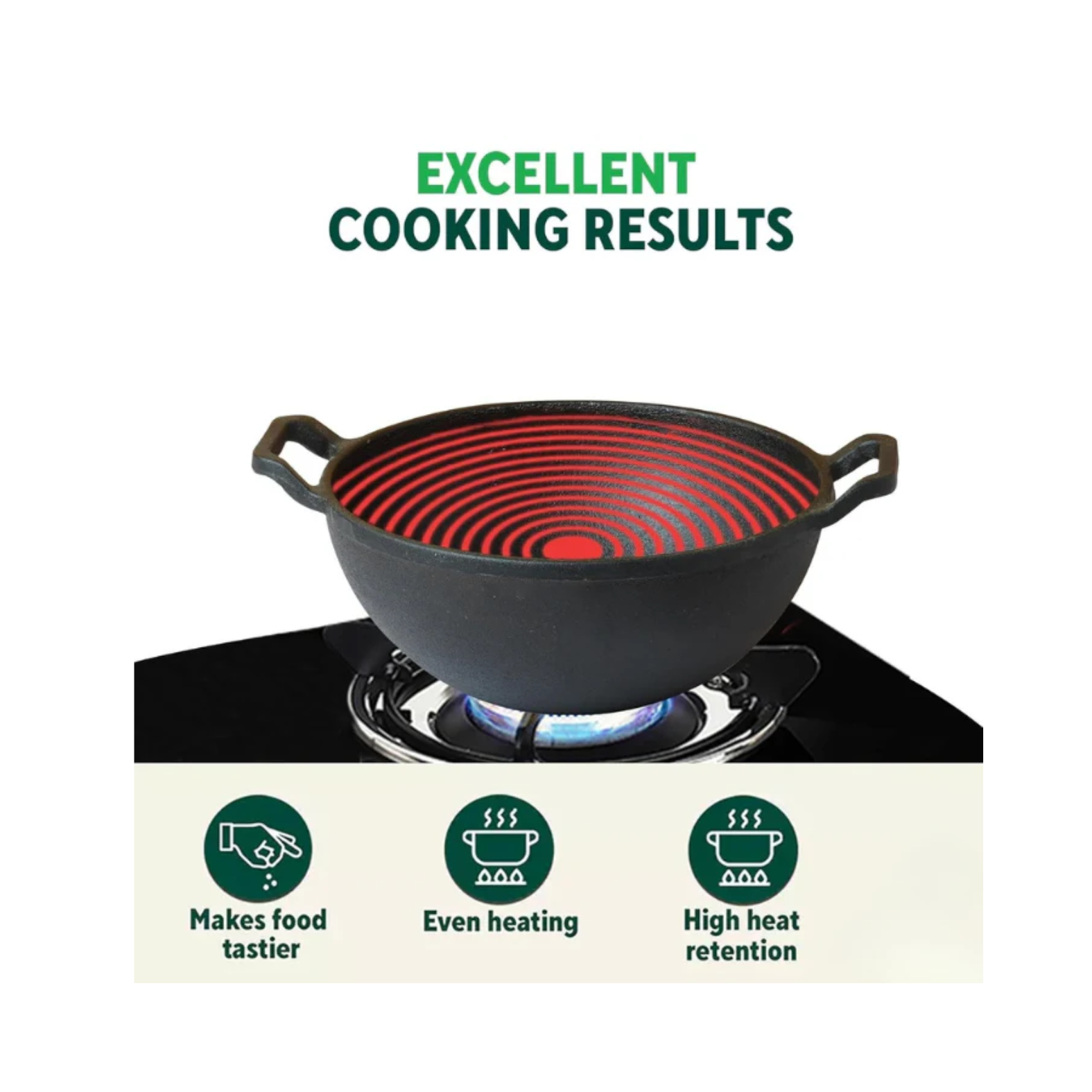 Pre-Seasoned Cast Iron Kadai with Flat Handles