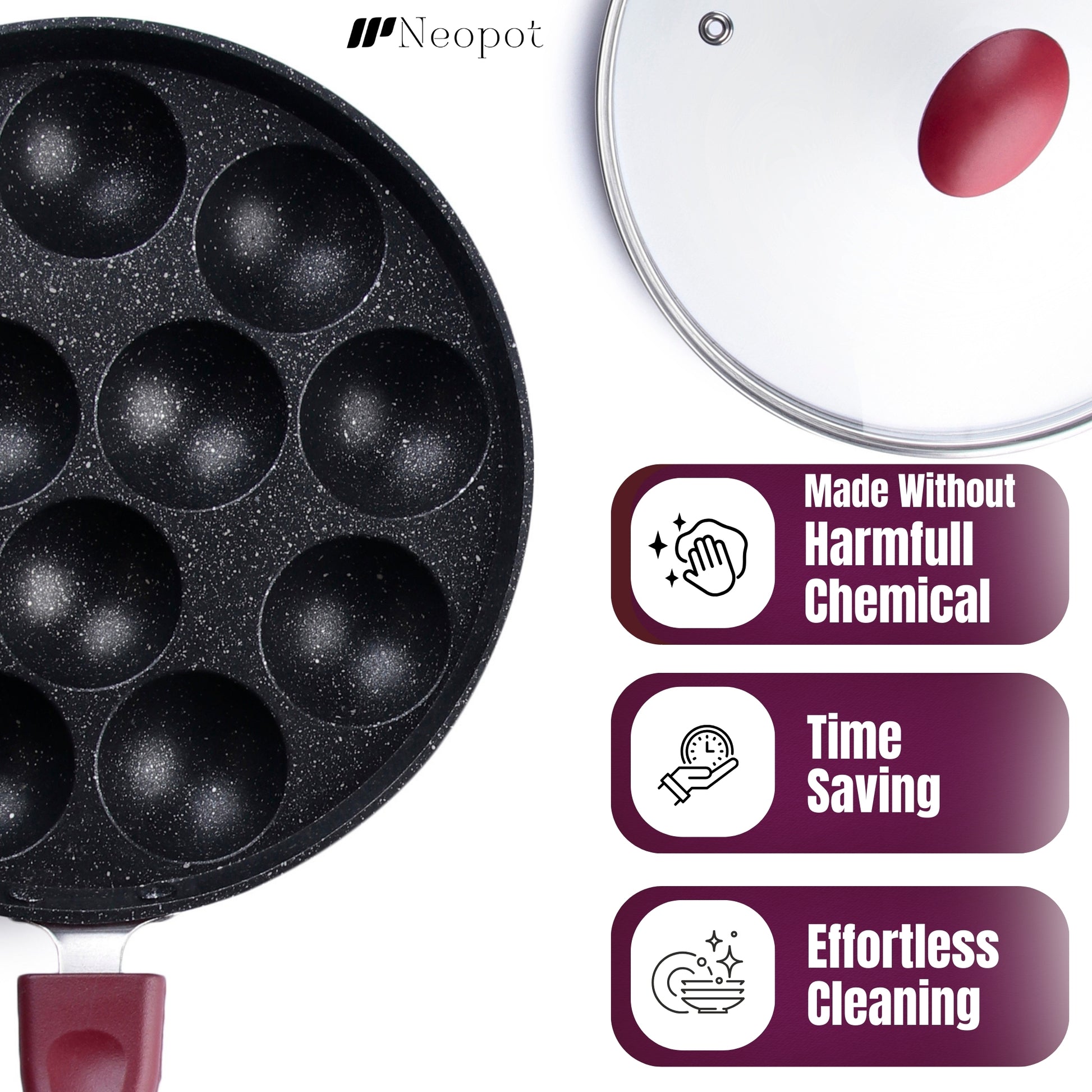 Appe | Litti | Paniyarams Pan with Glass Lid