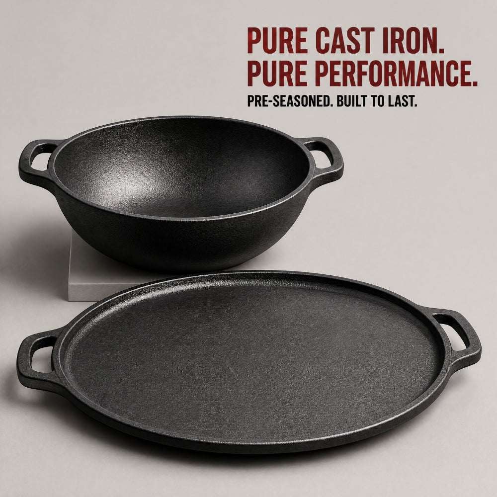 Cast Iron Curved kadai + Dosa Tawa
