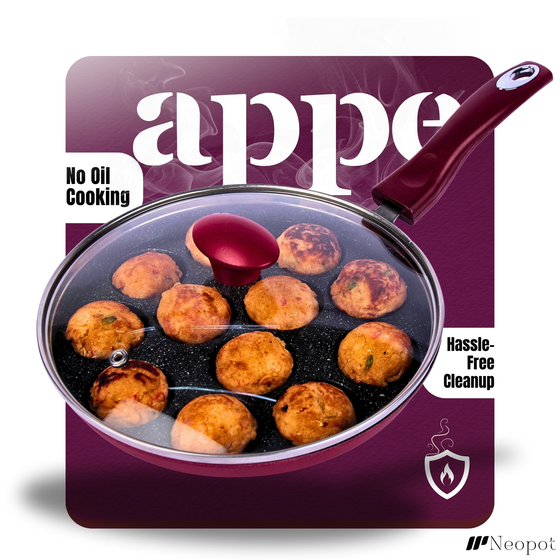 Appe | Litti | Paniyarams Pan with Glass Lid