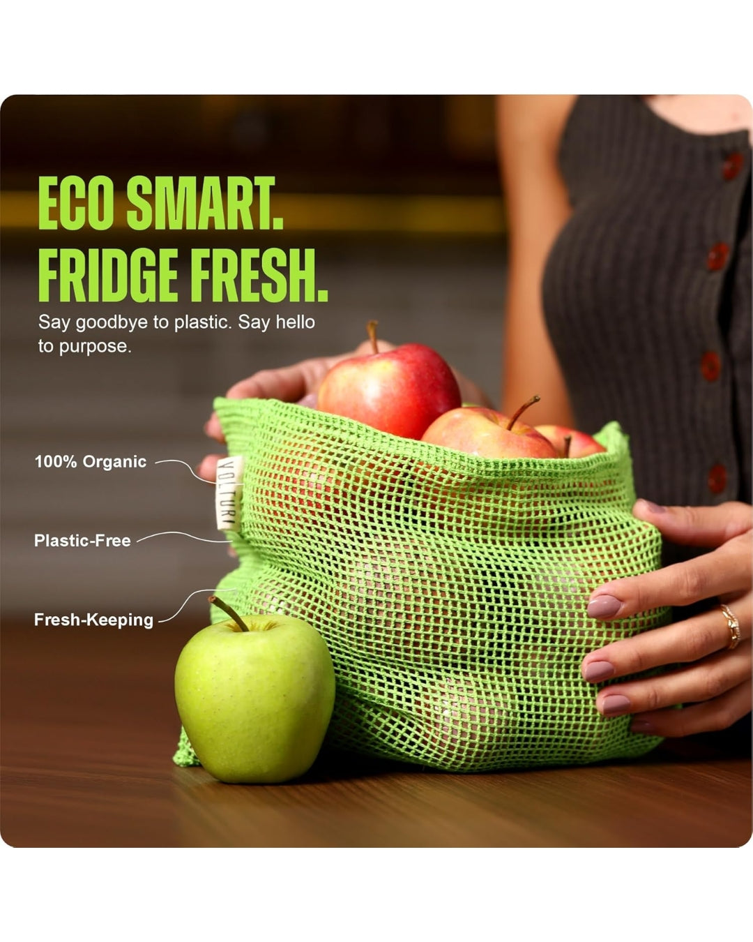 Cotton Vegetable Bags for Fridge Storage (Pack of 6)