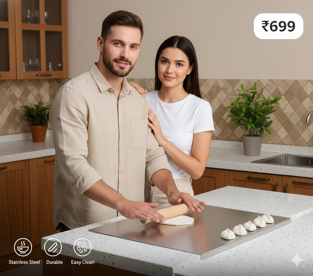 Large Countertop Stainless Steel Chopping Board for Kitchen,Fruit and Vegetable Cutting & Chopping Board (Pack of 1)