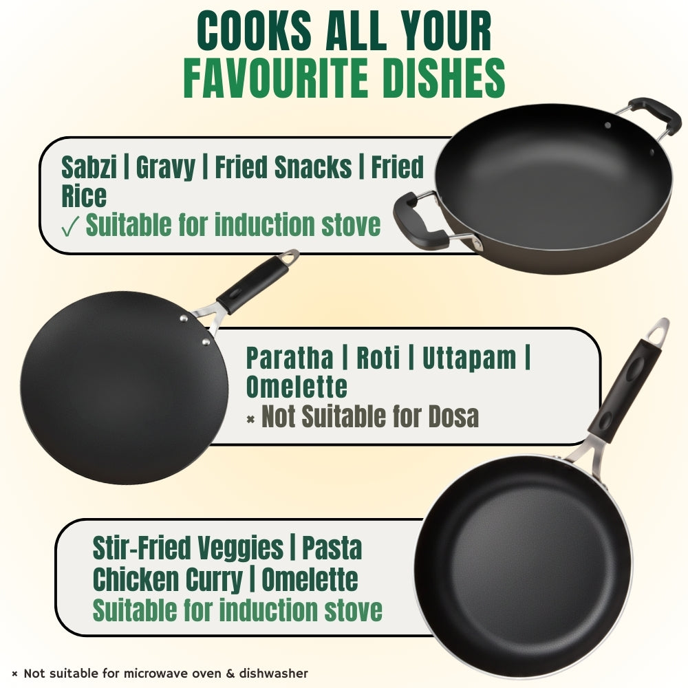 100% Pure Iron Cookware combo: Kadai+Tawa+Fry Pan