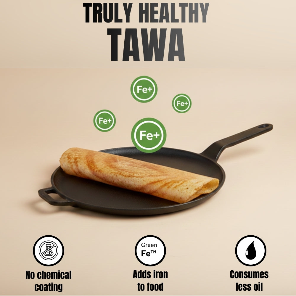 Pre-Seasoned Cast Iron Tawa for Dosa/Chapathi | 28.5cm/11.2 inch, 2.4kg