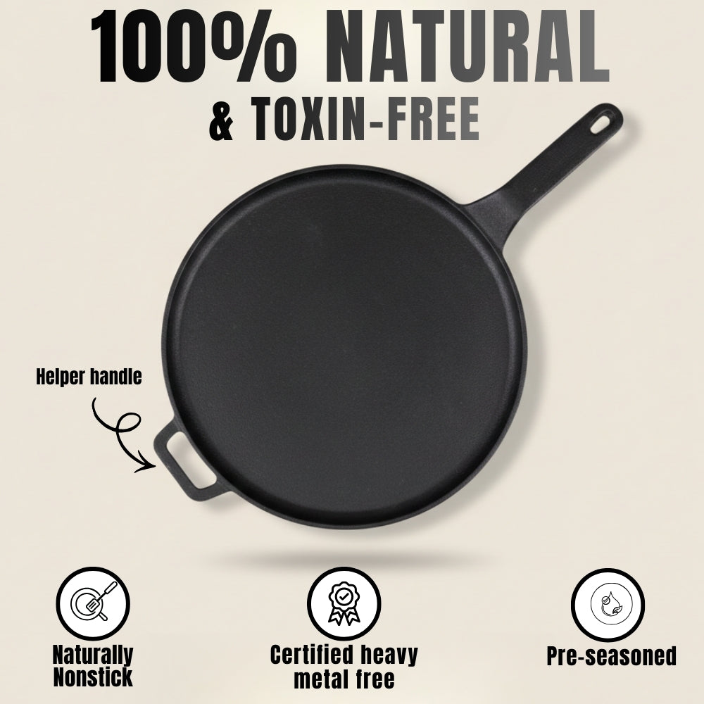 Pre-Seasoned Cast Iron Tawa for Dosa/Chapathi | 28.5cm/11.2 inch, 2.4kg