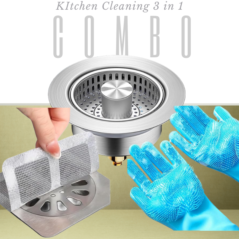 Shower Drain Mesh Sticker Pack of (50 ) + 2 in 1 Dehydrated Floor Cleaning Mop +  3 in 1 Kitchen Sink Drain Strainer Stopper (Pack of 3)